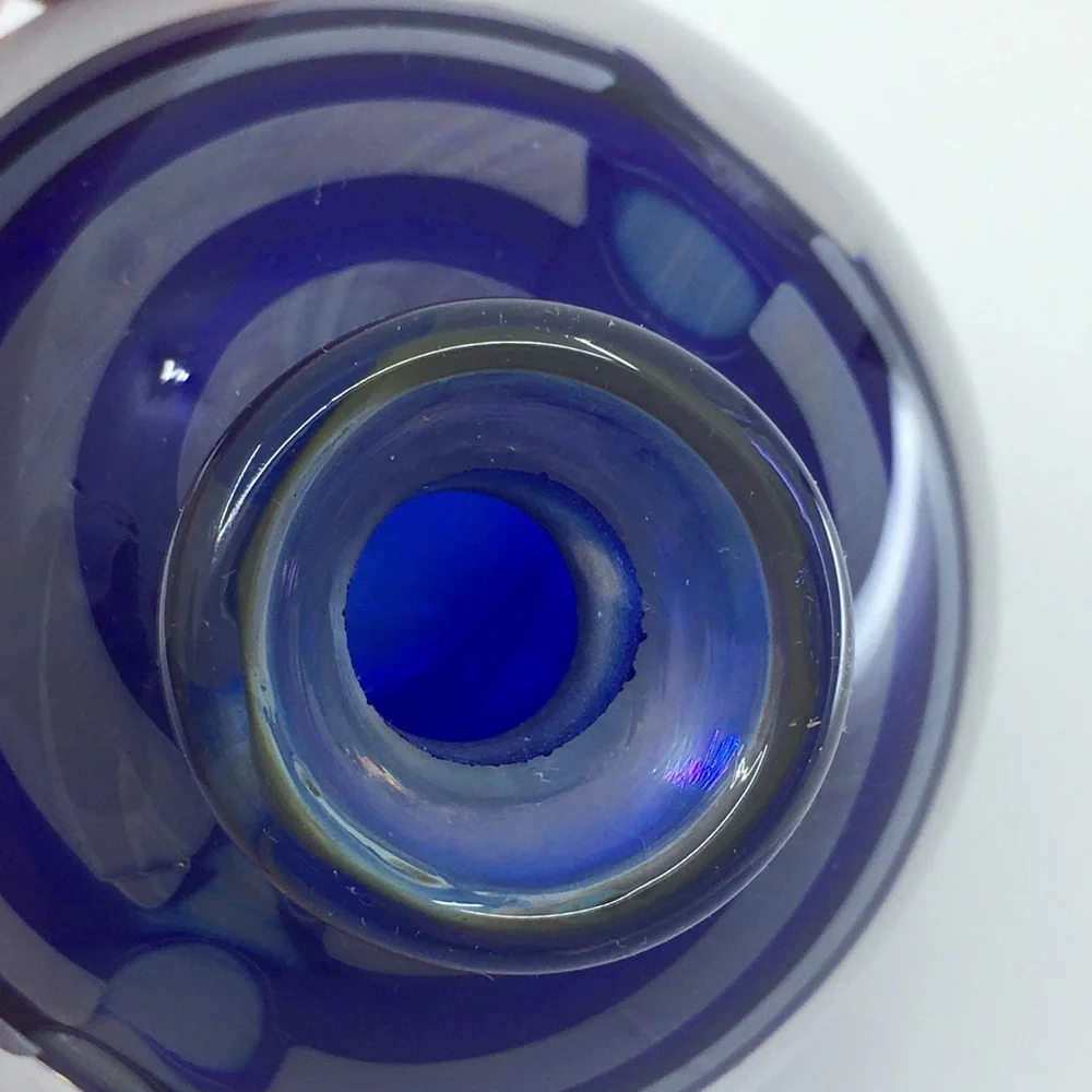 Vintage Cobalt Blue Swirl Glass Vase Paperweight Collectible Art Glass Round